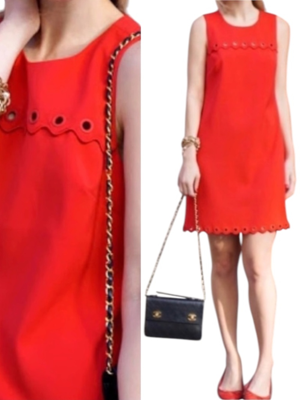 J.Crew Red Scalloped Grommet Shift Dress - Size 2